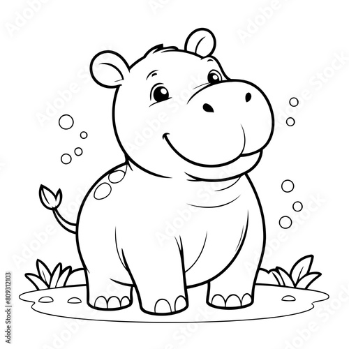 Vector illustration of a cute Hippo drawing for toddlers book