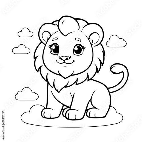 Simple vector illustration of Lion drawing for toddlers coloring activity