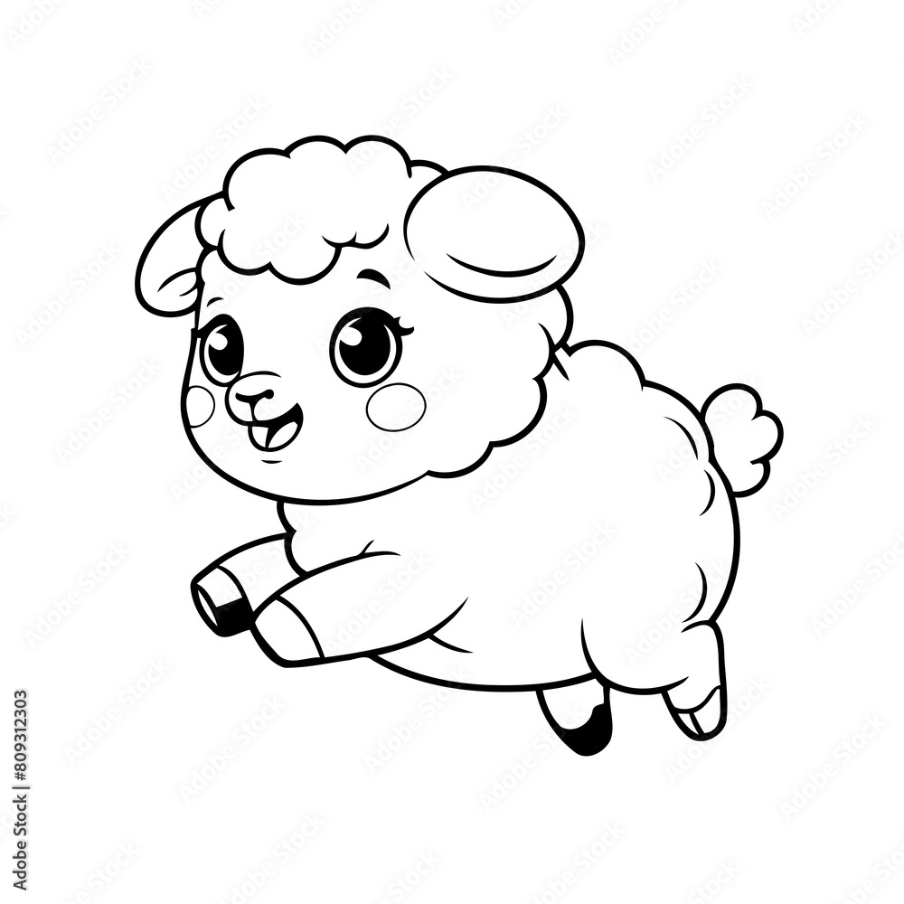 Vector illustration of a cute Sheep drawing colouring activity