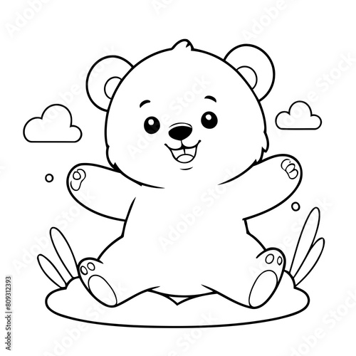 Vector illustration of a cute Bear drawing for kids colouring activity