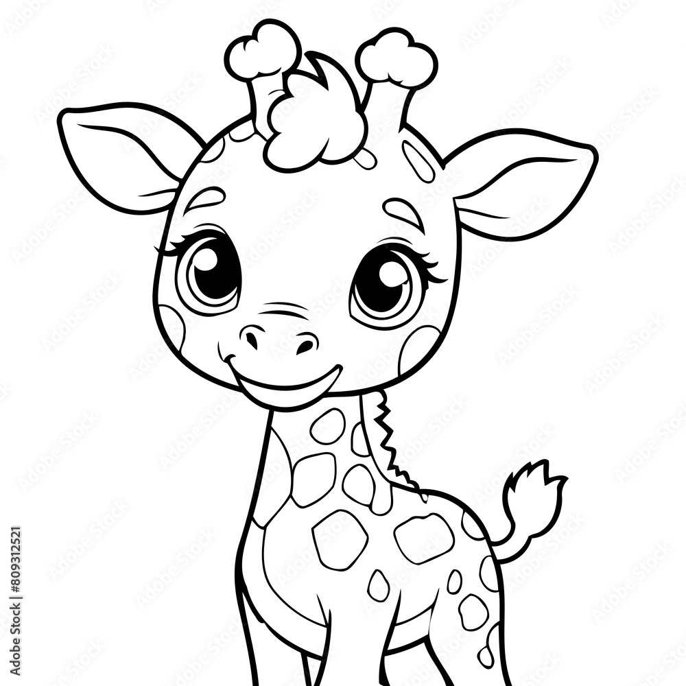Fototapeta premium Cute vector illustration Giraffe doodle for kids colouring page