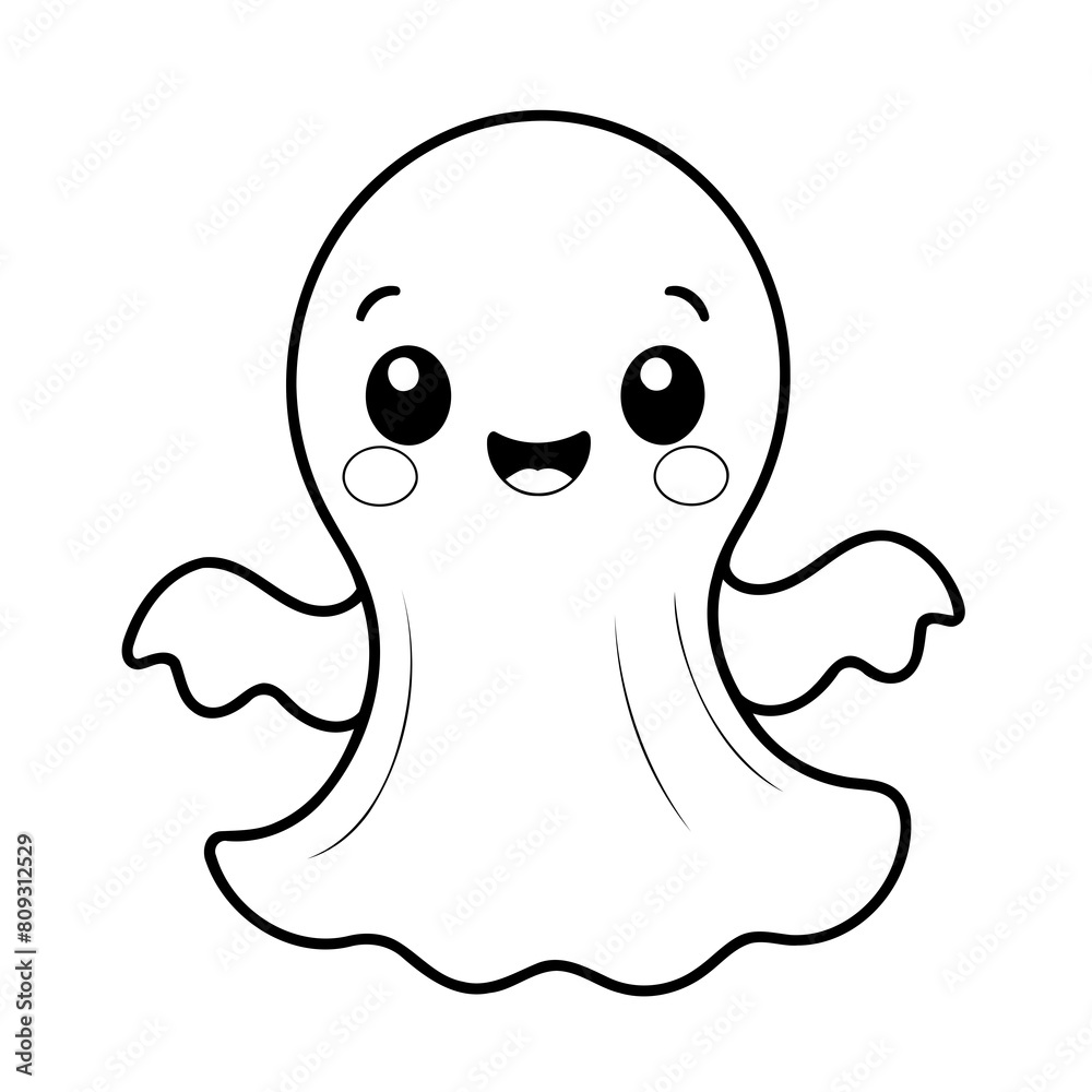 Vector illustration of a cute Ghost drawing colouring activity Vector illustration of a cute Ghost drawing colouring activity