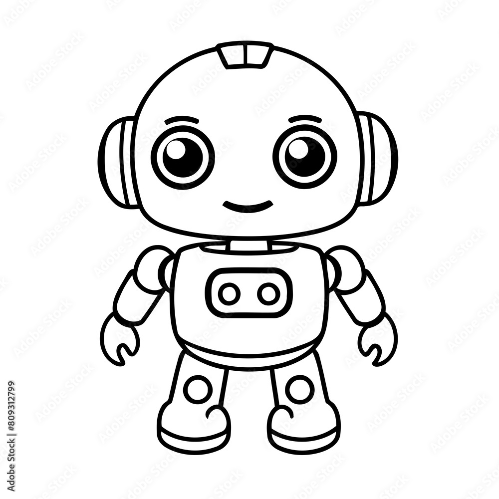 Fototapeta premium Simple vector illustration of robot hand drawn for kids page