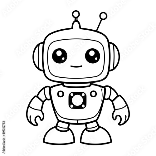 Vector illustration of a cute robot doodle for toddlers colouring page