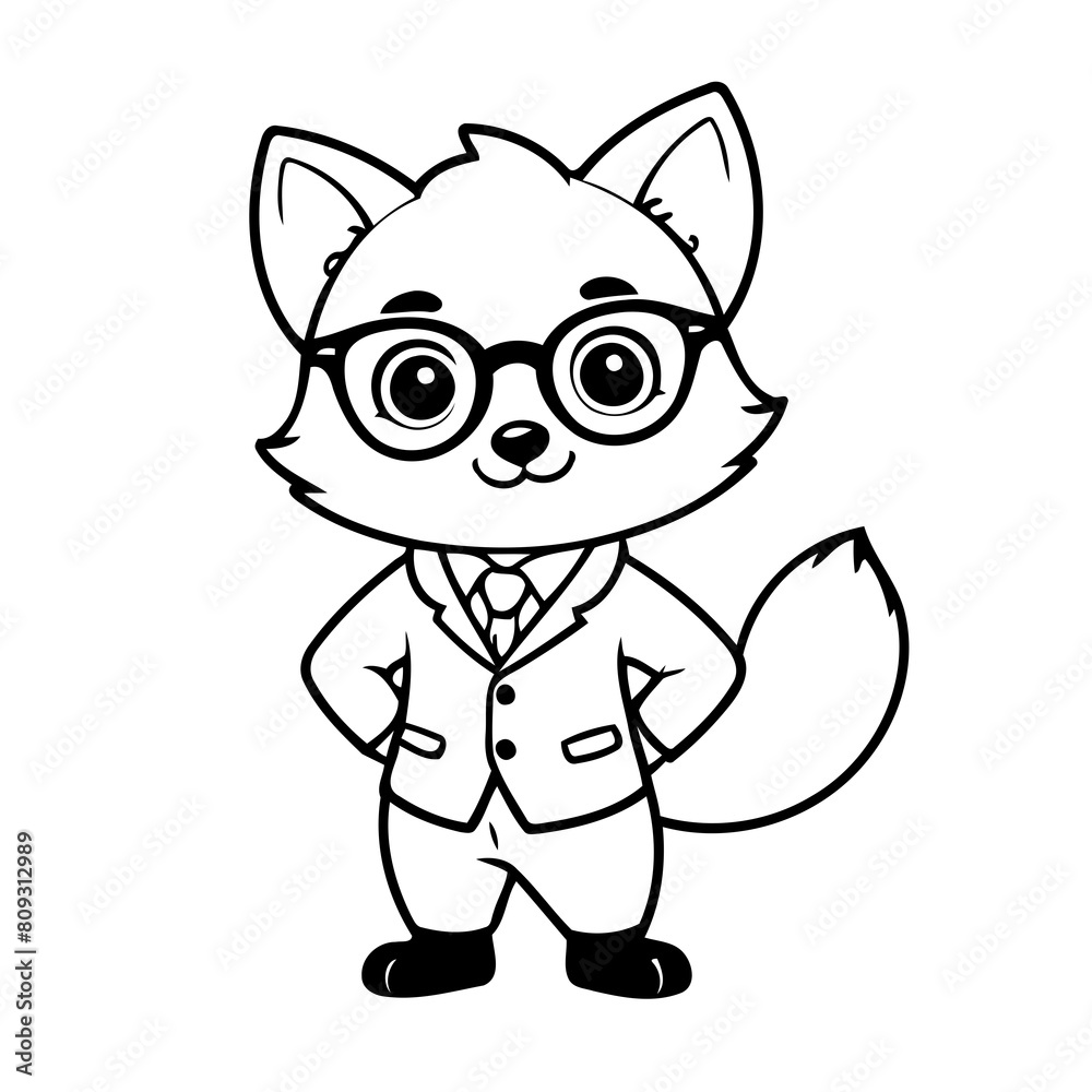 Simple vector illustration of Fox for kids coloring page