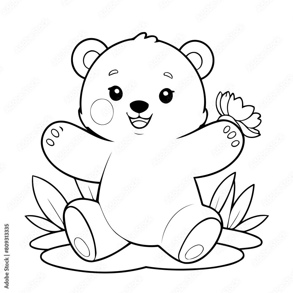 Simple vector illustration of Bear drawing colouring activity Simple vector illustration of Bear drawing colouring activity