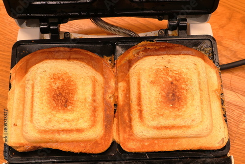 Two toast. Home made fast food. Close up.
