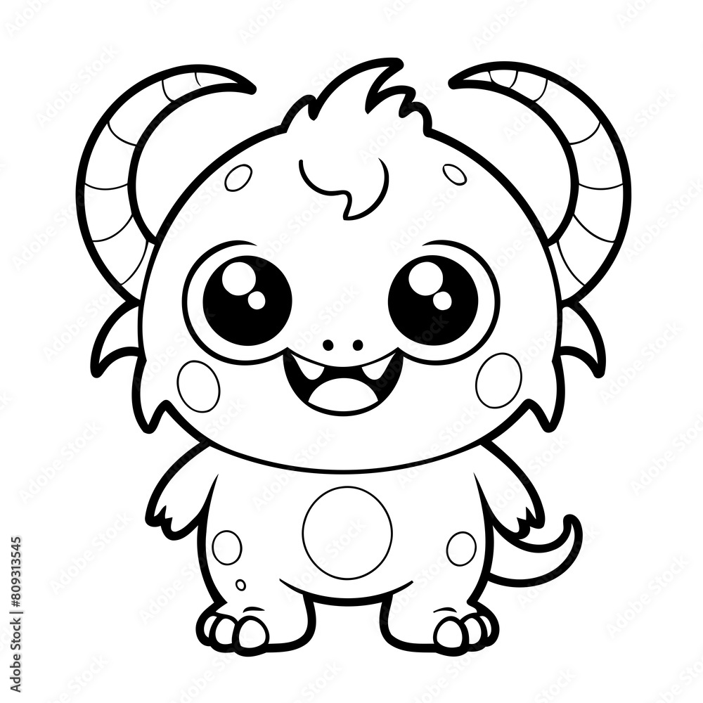 Vector illustration of a cute Monster doodle for kids colouring page Vector illustration of a cute Monster doodle for kids colouring page