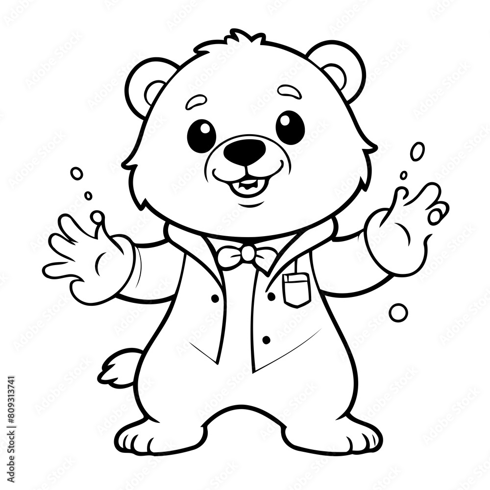 Obraz premium Simple vector illustration of bear hand drawn for kids coloring page