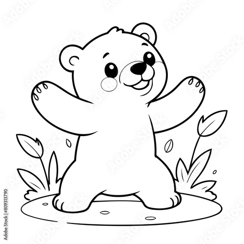 Vector illustration of a cute Bear doodle for toddlers coloring activity