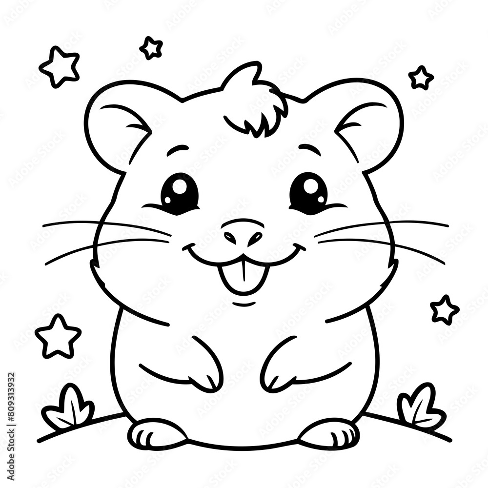 Obraz premium Simple vector illustration of Hamster for toddlers colouring page
