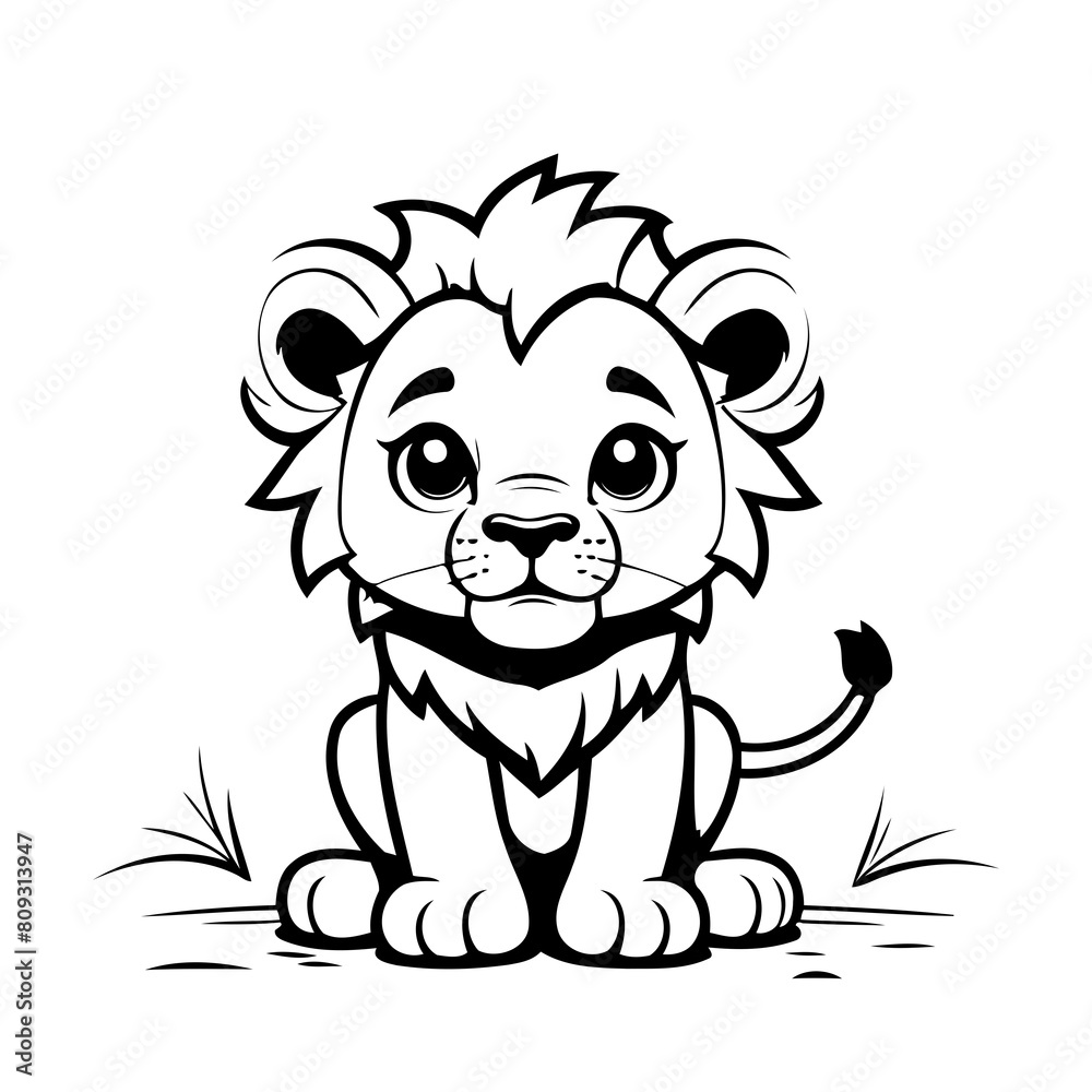 Obraz premium Cute vector illustration Lion drawing for children page