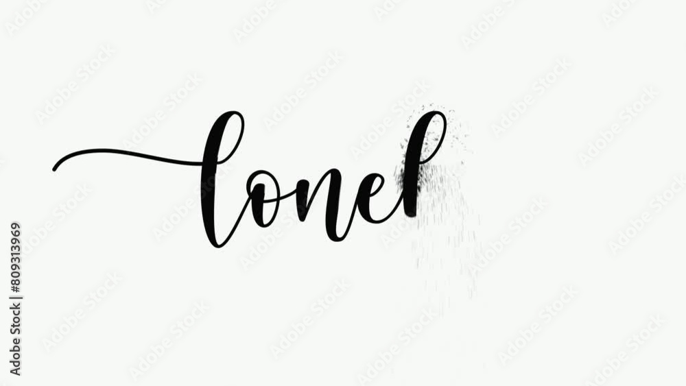 Lonely Animation Text with dust sprinkle particle effect on white  screen . Animated Lonely  Handwritten , 4K Footage video.