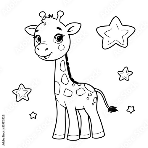 Vector illustration of a cute Giraffe drawing for toddlers coloring activity
