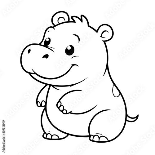 Cute vector illustration Hippo drawing for toddlers book