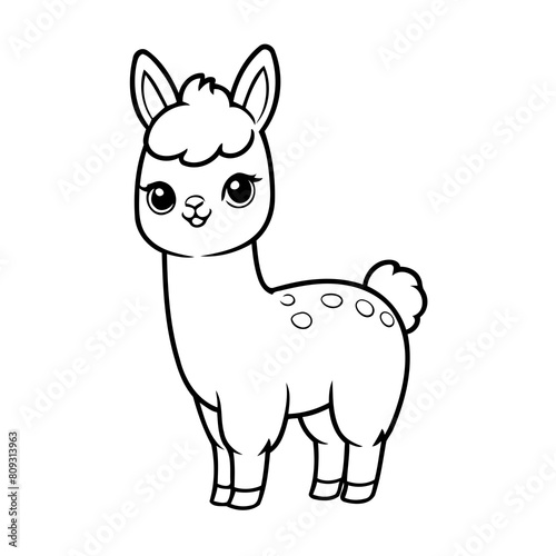 Vector illustration of a cute Llama drawing for kids page