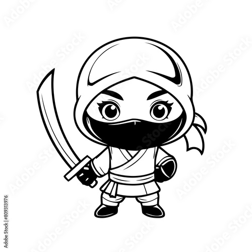 Simple vector illustration of Ninja for children colouring activity
