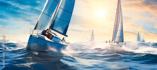 Luxury yachts at Sailing regatta. Sailing in the wind through the waves at the Sea.