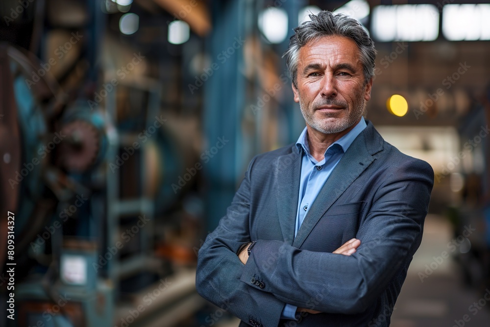 Mature businessman with arms crossed in industry Mature businessman with arms crossed in industry