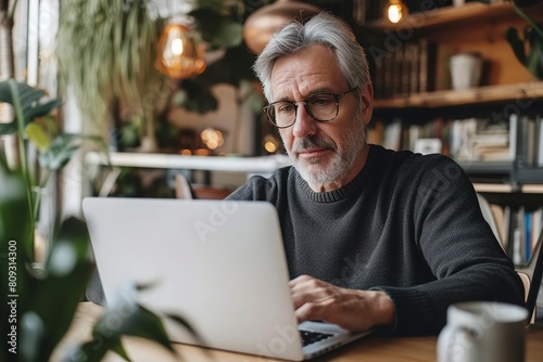 Mature male freelancer using laptop while sitting at table