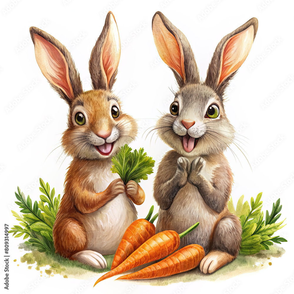 Fototapeta premium Orange hare with carrots.