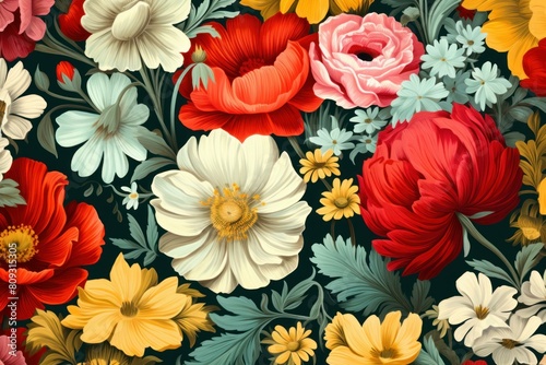 Beautiful and detailed vintage floral pattern in vibrant colors on a dark background  botanical design  perfect for textile  wallpaper  and nature-inspired artistic prints