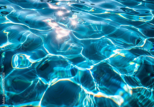 Sunlit Glimmers on Water: Blue Reflections and Ripples in the Summer Ocean © lblinova