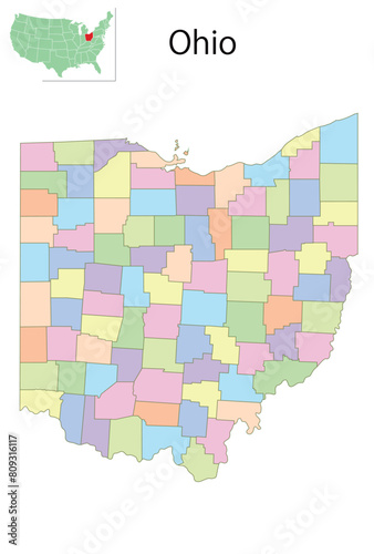 オハイオ　アメリカ　地図　カラフル　アイコン
