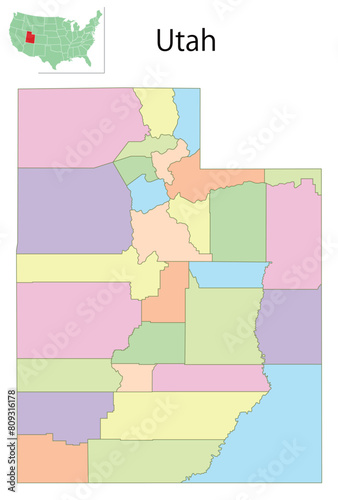 ユタ　アメリカ　地図　カラフル　アイコン photo