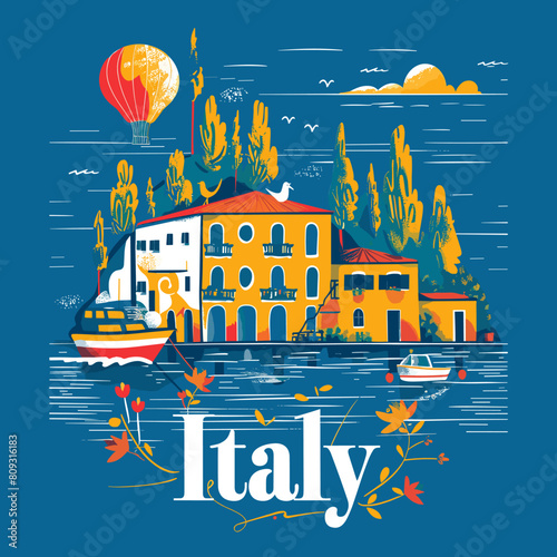 Italy travel vector illustration in flat design style. Italy travel poster, banner, flyer.