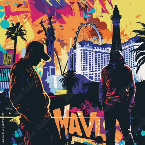 Vector illustration of the famous Las Vegas strip in a pop art style.