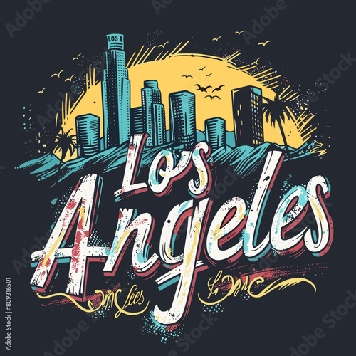 Los Angeles California typography t-shirt design, vector illustration.