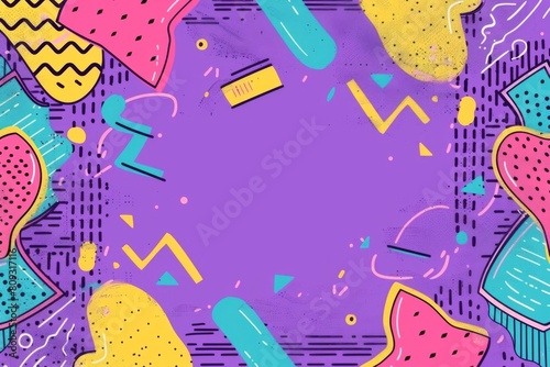 90's Inspired Background with Neon Colors and Bold Patterns - Vintage Decor, Party Themes