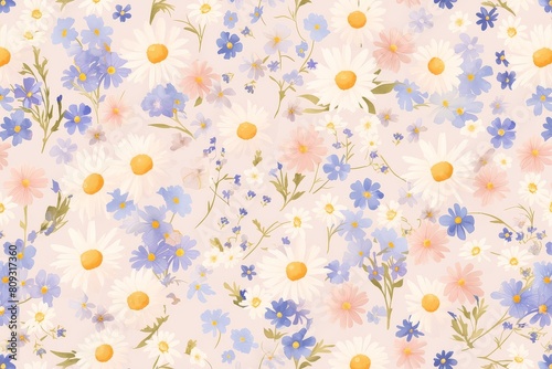  Delicate daisies and forget-me-nots creating a charming and whimsical seamless pattern