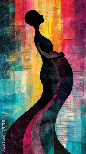 Silhouette of a pregnant woman on a colorful abstract background © cac_tus