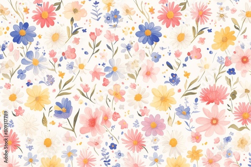  Delicate daisies and forget-me-nots creating a charming and whimsical seamless pattern
