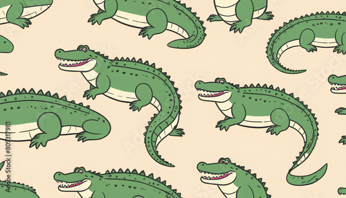 Seamless pattern with cute crocodile on light background. Flat style vector illustrations can be used for packaging paper  fabric  textile  wrapping paper  fabric  textile  etc. 