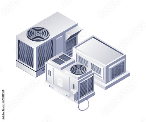 Industrial HVAC refrigeration equipment infographics flat isometric 3d illustration