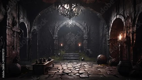 Underground dungeon, fantasy adventure tabletop role play game setting, dark and creepy background created with generative ai	 photo
