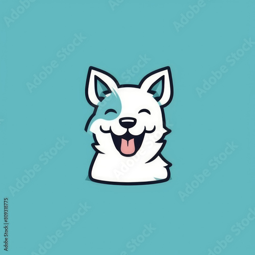 A white dog with its mouth open is captured on a solid blue background, illustrating a playful or vocal moment