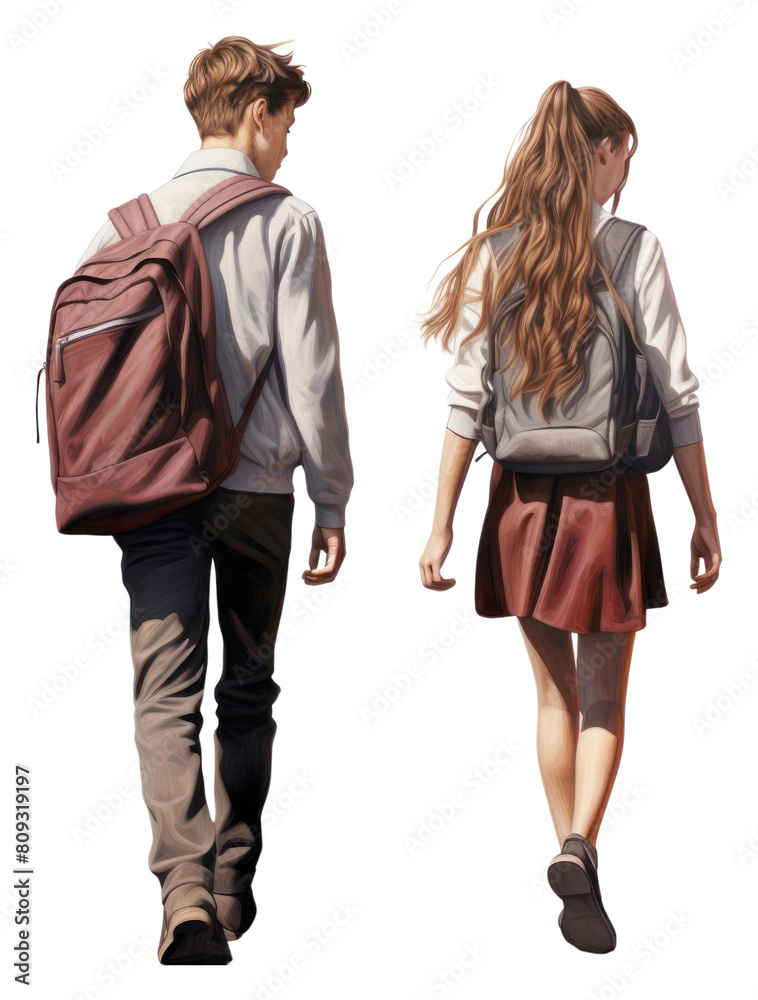 PNG Schoolgirl schoolboy backpack walking. PNG Schoolgirl schoolboy backpack walking.