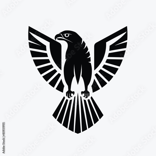 Stylized black and white eagle with outstretched wings in minimalist design.