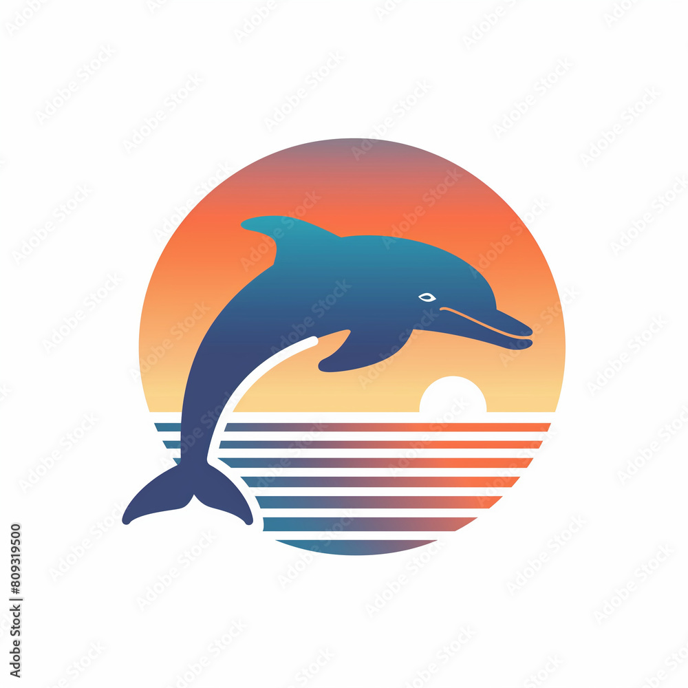 Obraz premium Sunset Dolphin Logo: Minimalist Design Echoing the Tranquility of Evening Seas