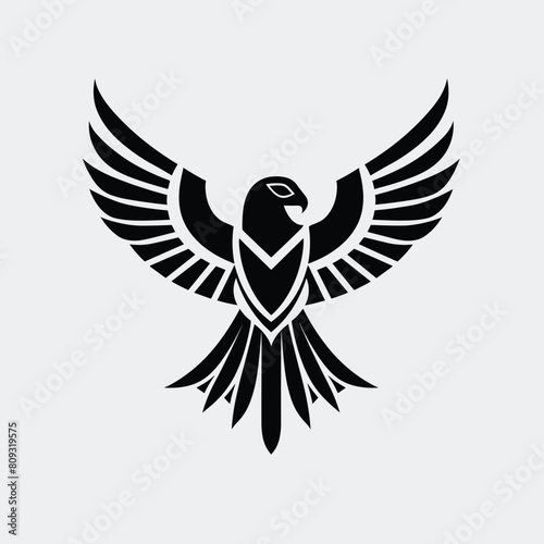 Stylized black and white parrot logo with wings spread wide