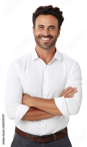 PNG Man armcrossed portrait smiling shirt.