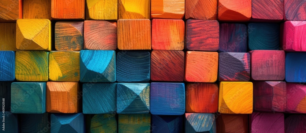 Wooden block arrangements featuring a vibrant array of colors, ideal for diverse design needs and creative projects. Wooden block arrangements featuring a vibrant array of colors, ideal for diverse design needs and creative projects.
