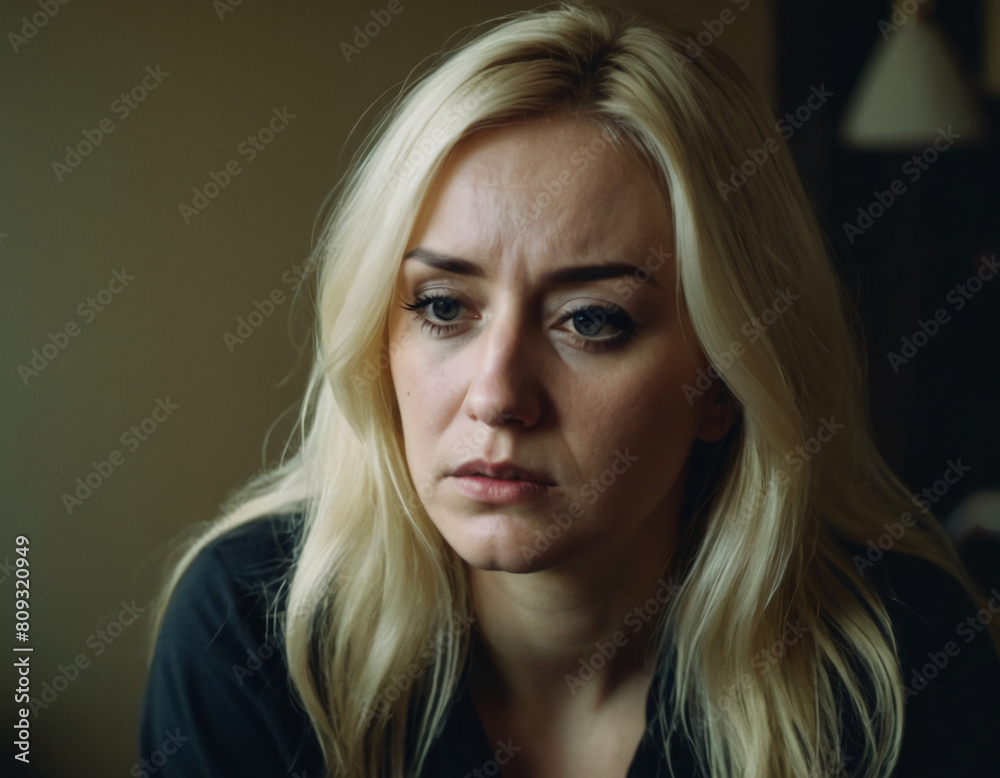 portrait of a concerned, worried looking caucasian blonde woman portrait of a concerned, worried looking caucasian blonde woman