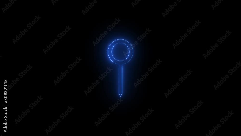 Neon glowing blue color pin stand icon on black background animation Neon glowing blue color pin stand icon on black background animation