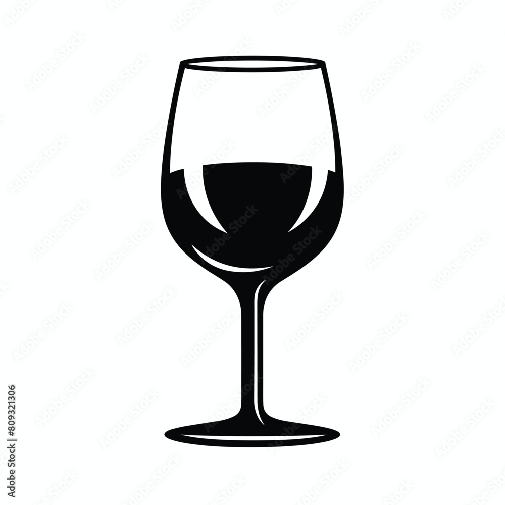 Fototapeta premium Black and white illustration of a wine glass filled with liquid.