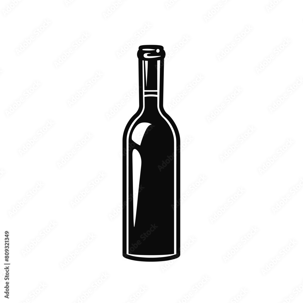 Black and white silhouette of an empty wine bottle. Black and white silhouette of an empty wine bottle.